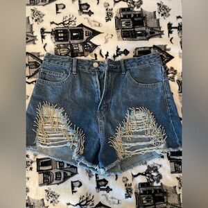 Blue Jean Shorts with Embellishments